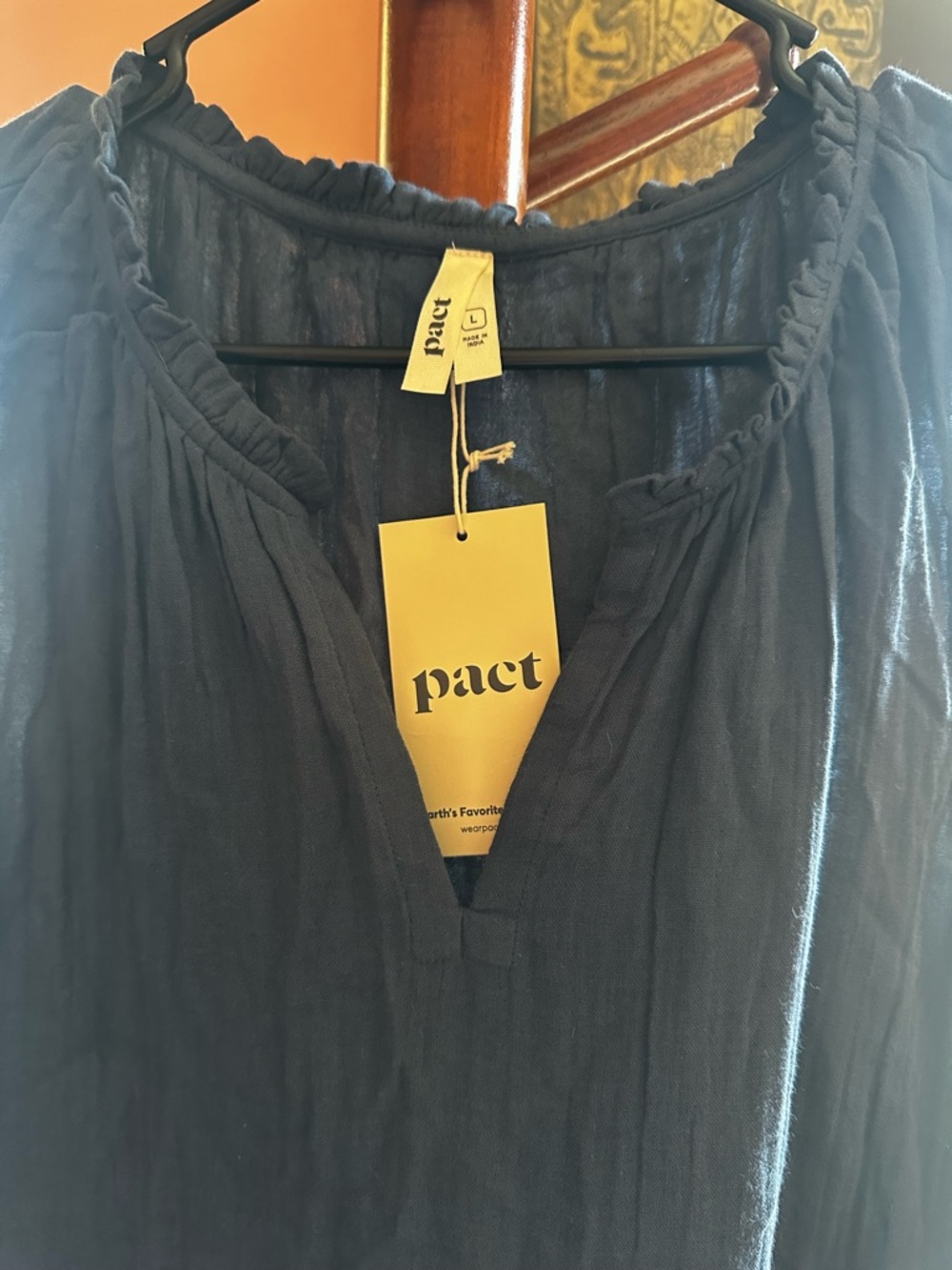 Pact Navy Gauzy Split-Neck Top
